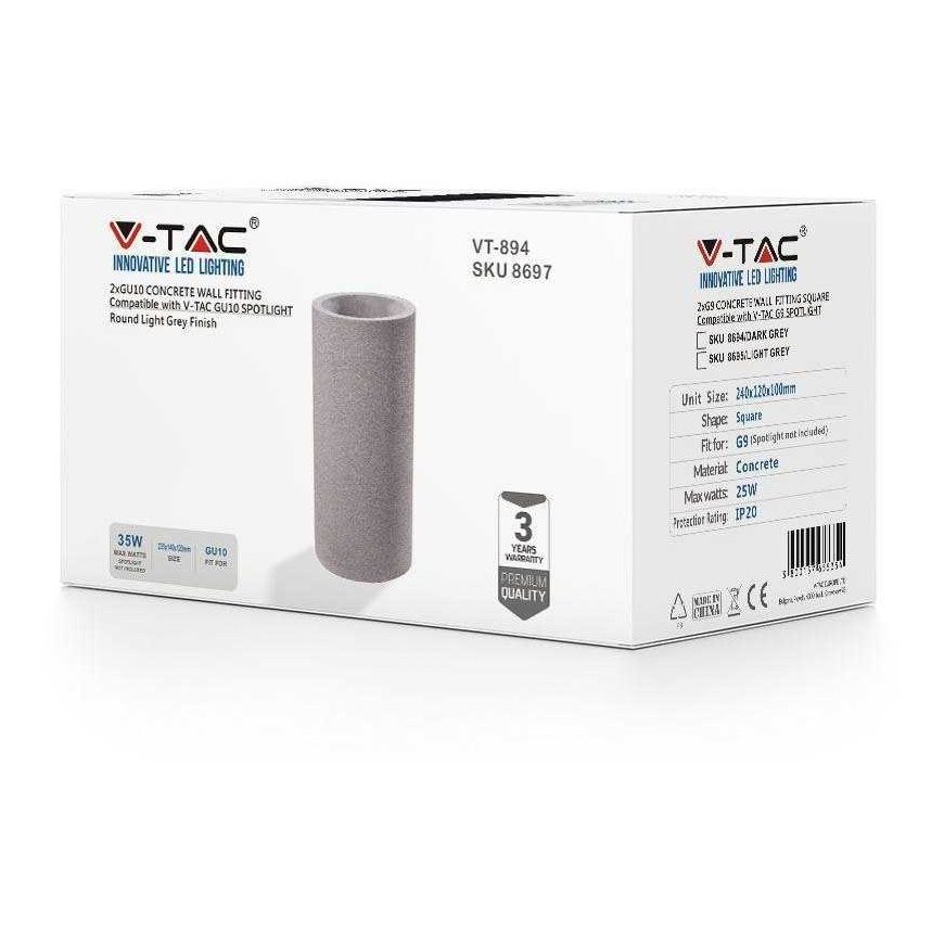 V-TAC LED wall lamp, GU10, roll-shaped, light gray, concrete – 5