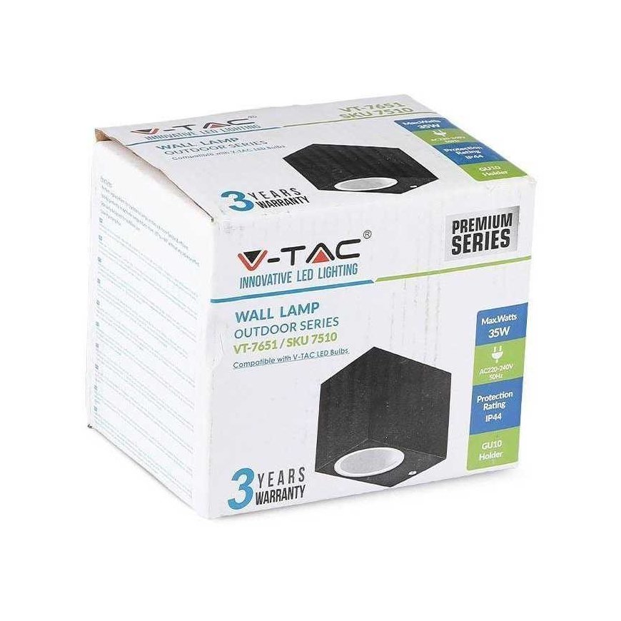 V-tac Ant sienos tvirtinamas GU10 laikiklis, aliuminis, kvadratinis, juodas, IP44 – 3