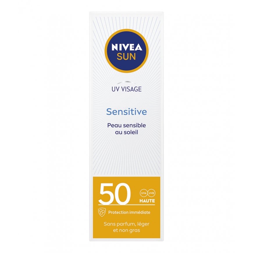 NIVEA UV Face Soothing Sensitive Sun Cream SPF 50+ Pretiedeguma krēms Seja Pieaugušajiem
