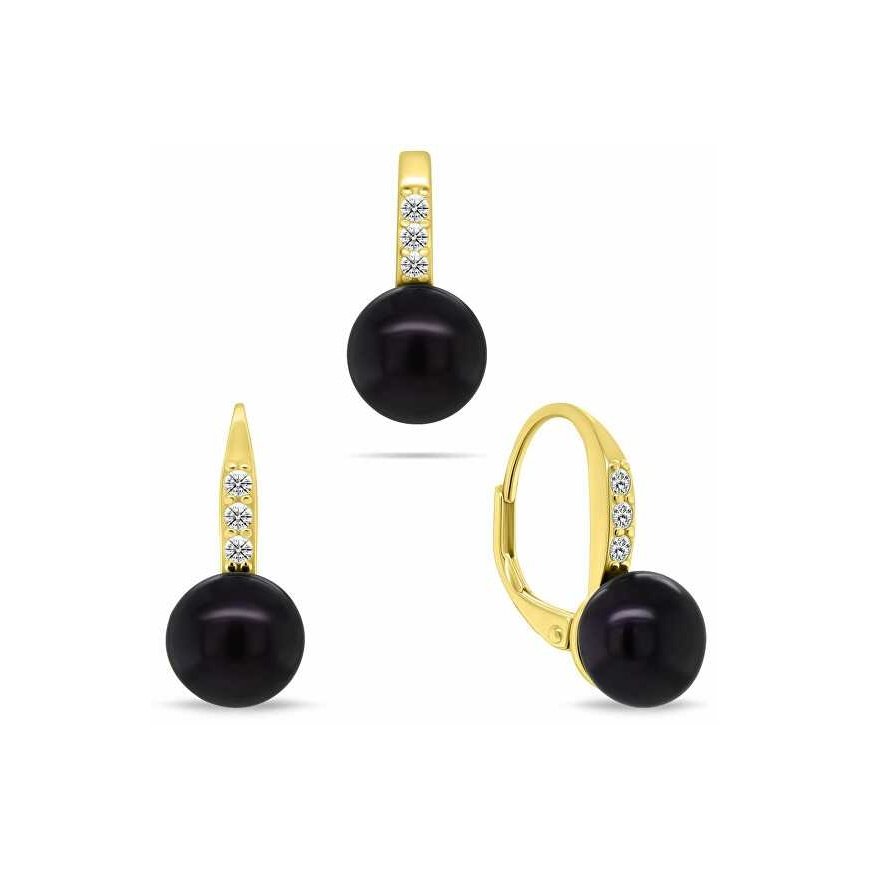 Brilio Silver Charming auksu padengtas papuošalų rinkinys su tamsiomis perlais SET291YBC (auskarai, pakabukas)