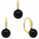 Brilio Silver Charming gold-plated jewelry set with dark pearls SET291YBC (earrings, pendant)