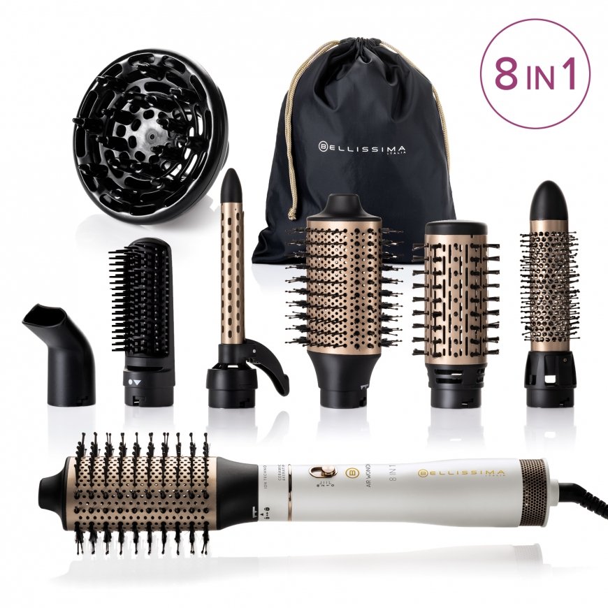 Bellissima Air Wonder 8 in 1 Kuumaõhu juuksehari Soe Kuld, Valge 1000 W 1,8 m – 2