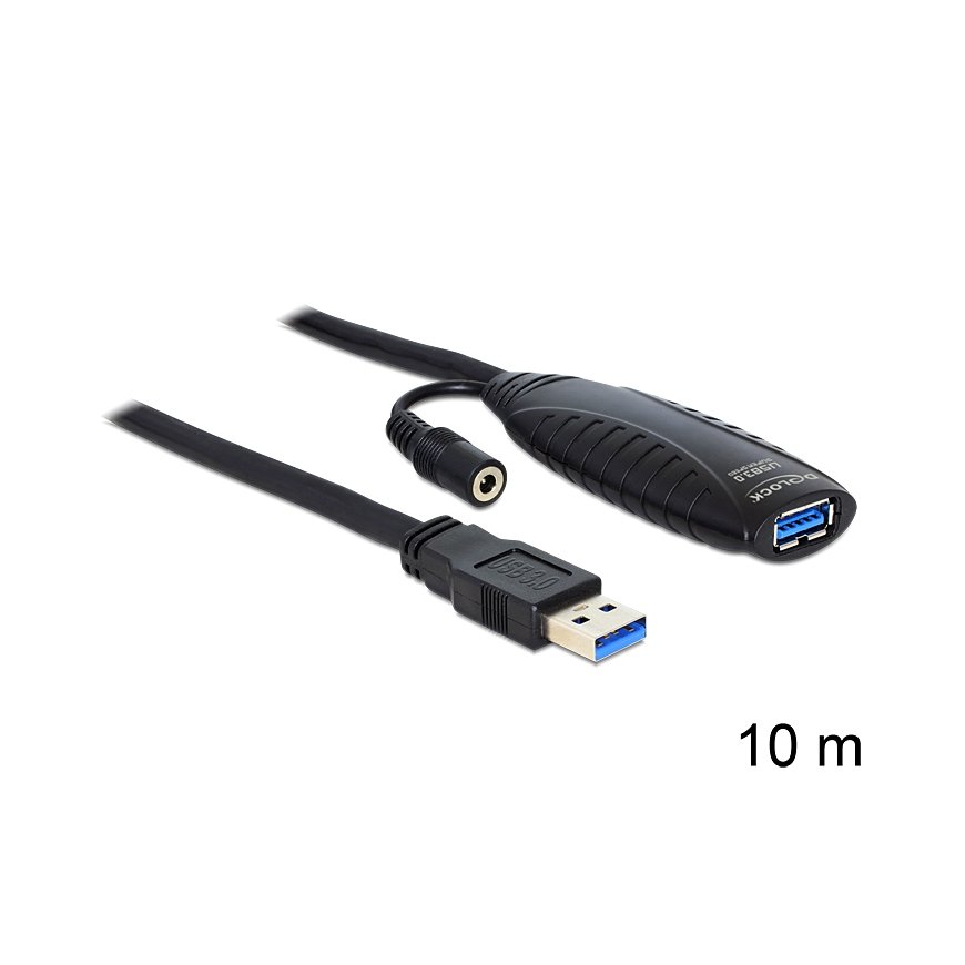 DeLOCK USB3.0-A - USB3.0-A, 10m USB-kaapeli USB 3.2 Gen 1 (3.1 Gen 1) USB A musta