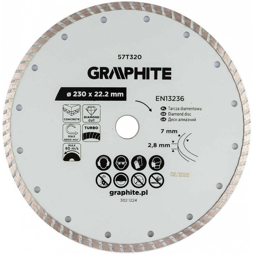 Graphite Deimantinis pjovimo diskas „Turbo“, 230 x 22,22 mm, kuiv