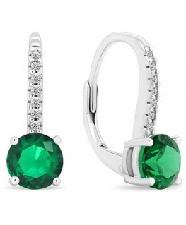 Brilio Silver Sparkling silver earrings with green zirconia EA415WG