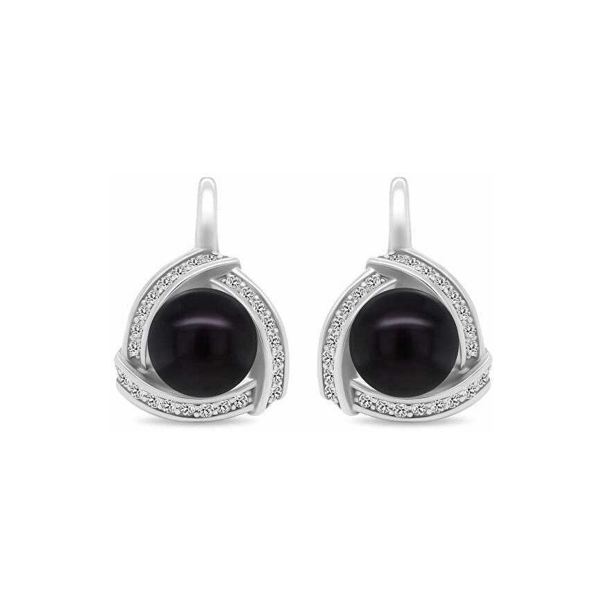 Brilio Silver Luxurious silver earrings with black pearl EA393WBC – 2