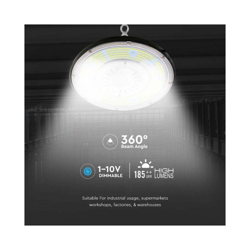 V-tac 200W LED UFO warehouse light, black, 4000K, dimmable – 2