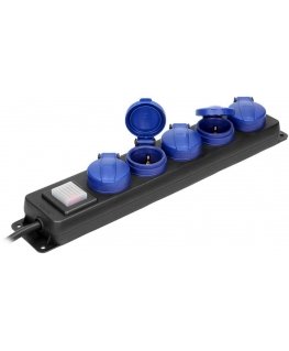Orno Työpajan jatkojohto kytkimellä, roiskevedenkestävä, 5 pistorasiaa 2P+Z, IP44, kuminen "schuko"-kaapeli, H05RR-F 3x1,5mm2, p