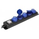 Orno Työpajan jatkojohto kytkimellä, roiskevedenkestävä, 5 pistorasiaa 2P+Z, IP44, kuminen "schuko"-kaapeli, H05RR-F 3x1,5mm2, p