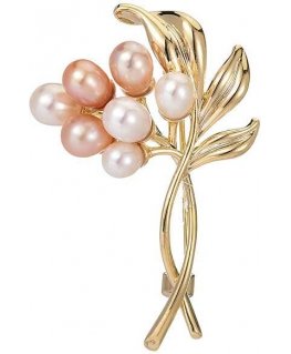 Elegant gold-plated brooch with artificial pearls 'Twig Gold'