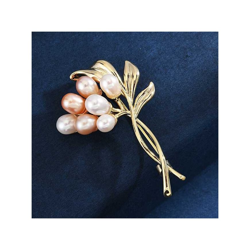 Elegant gold-plated brooch with artificial pearls 'Twig Gold' – 4