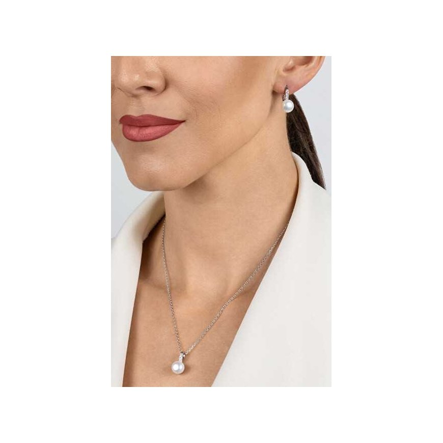 Brilio Silver Charming kultaketjuilla varustettu korusetti, jossa on helmiä SET291Y (korvakorut, riipus) – 2