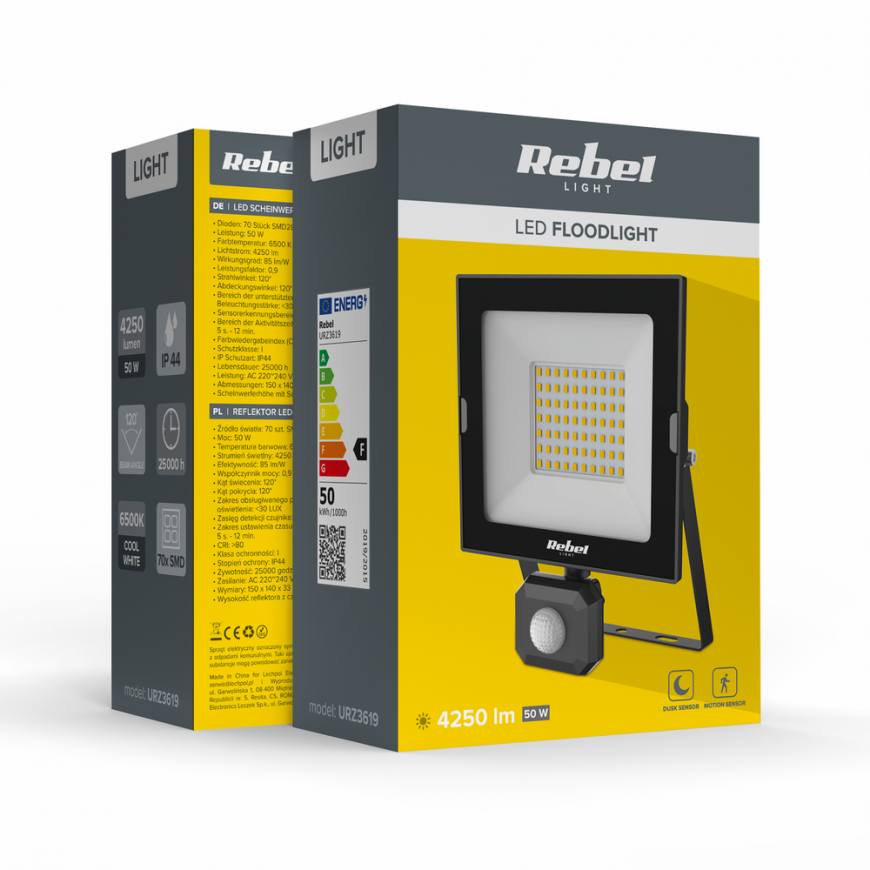 Rebel Reflektor LED 50W ar kustības un krēslas sensoru -6500K – 3