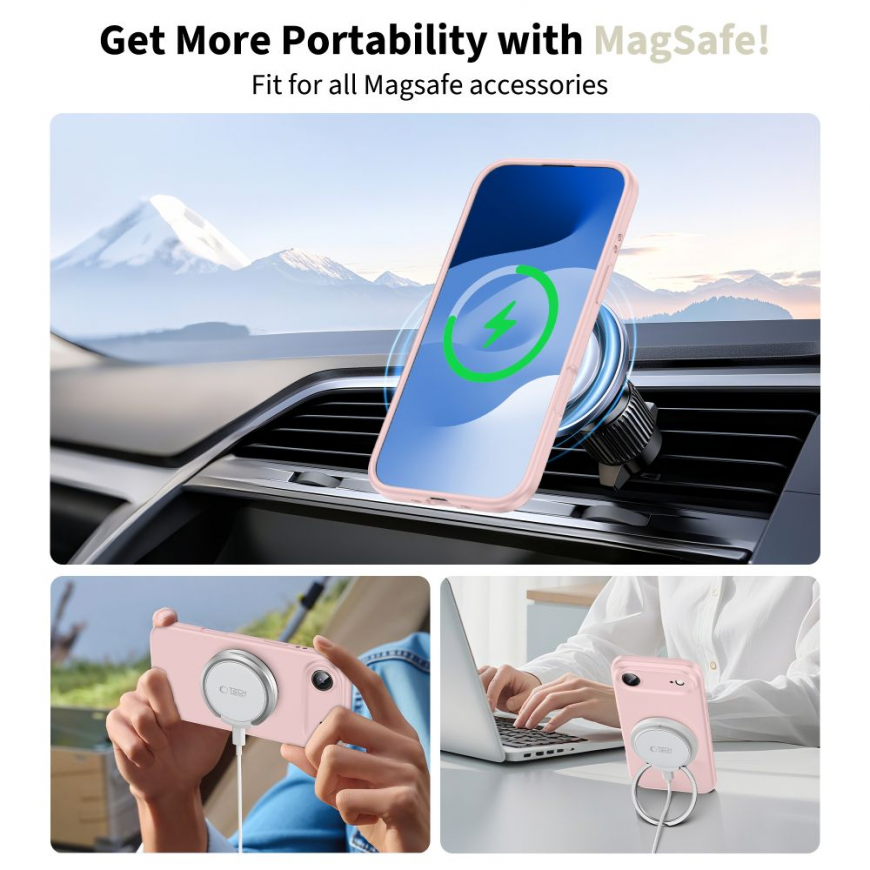 TECH-PROTECT SILICONE MAGSAFE IPHONE 17 AIR -kuori, Vaaleanpunainen HELMI – 3
