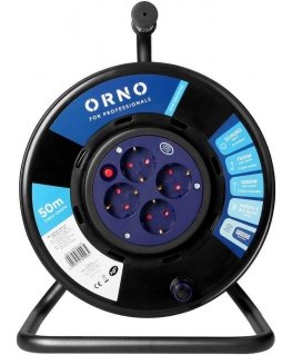 Orno Ilgintuvo kela, 4 pistorasiaa 2P+Z Schuko, PVC-kaapeli H05VV-F 3x1,5mm2, pituus - 50m, KIINNITETYT PISTORASIA, lämpörele, v