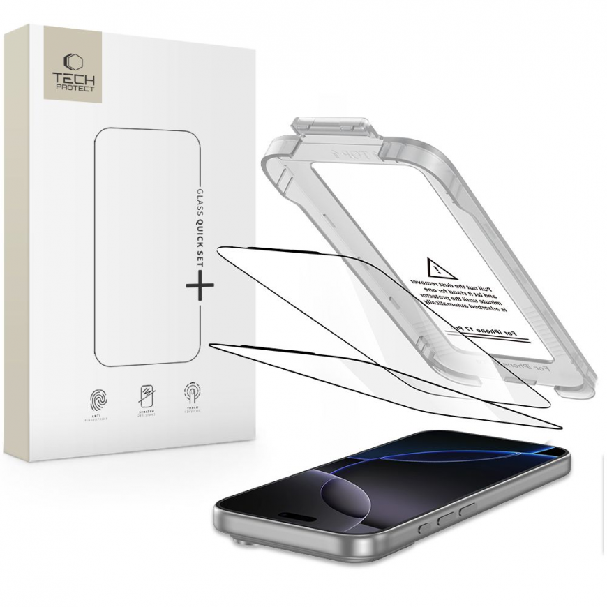 Закаленное стекло TECH-PROTECT QUICK SET+ 2-ПАК IPHONE 17 PRO Черное