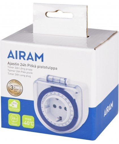 Airam AJASTIN IP44, 24H, pitkä pistotulppa – 3