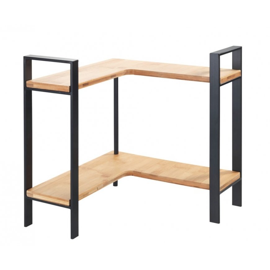 WENKO Lou Corner shelf Freestanding Bamboo, Metal Black, Wood