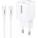 BWOO sieninis įkroviklis GaN 30W USB-C + USB-C - USB-C laidas 60W baltas BWOO sieninis įkroviklis GaN 30W USB-C + USB-C - USB-C laidas 60W baltas