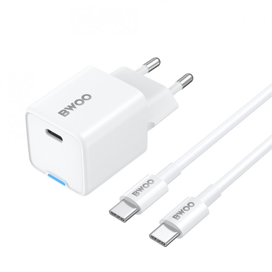 BWOO wall charger GaN 30W USB-C + USB-C - USB-C cable 60W white – 2