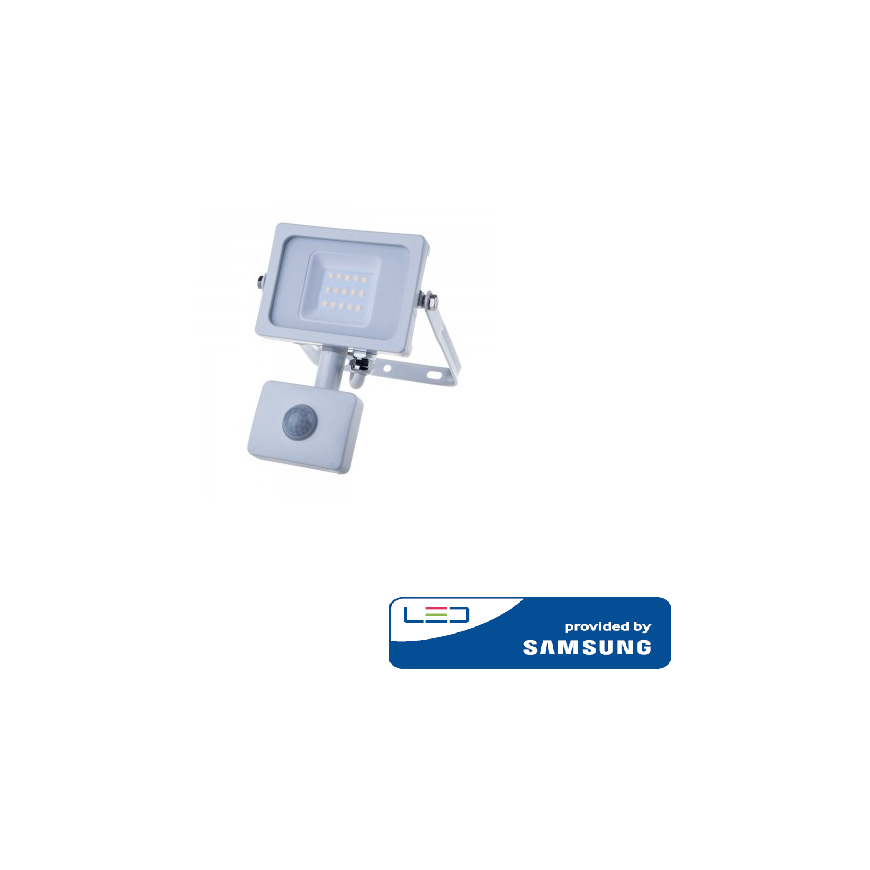 10W LED projektor V-TAC, 3000K (soevalge), liikumisensoriga, valge korpus, SAMSUNG LED kiip