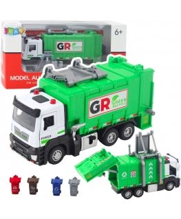 Lean Toys Garbage Truck with Motor 4 Garbage Bins Lights Sounds Green
