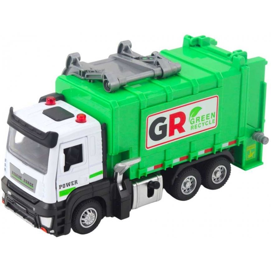 Lean Toys Garbage Truck with Motor 4 Garbage Bins Lights Sounds Green – 2