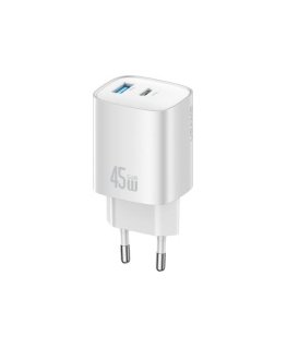 Sieninis įkroviklis USAMS CC290 T66 45W GaN 1xUSB-A 1xUSB-C sidabrinis