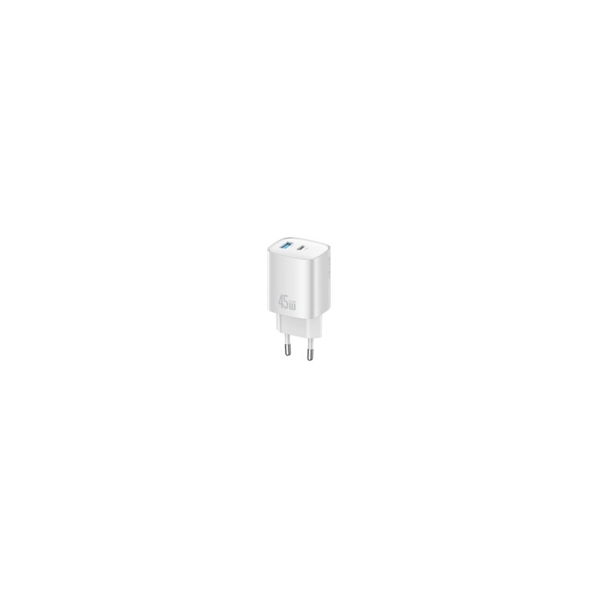 Sieninis įkroviklis USAMS CC290 T66 45W GaN 1xUSB-A 1xUSB-C sidabrinis