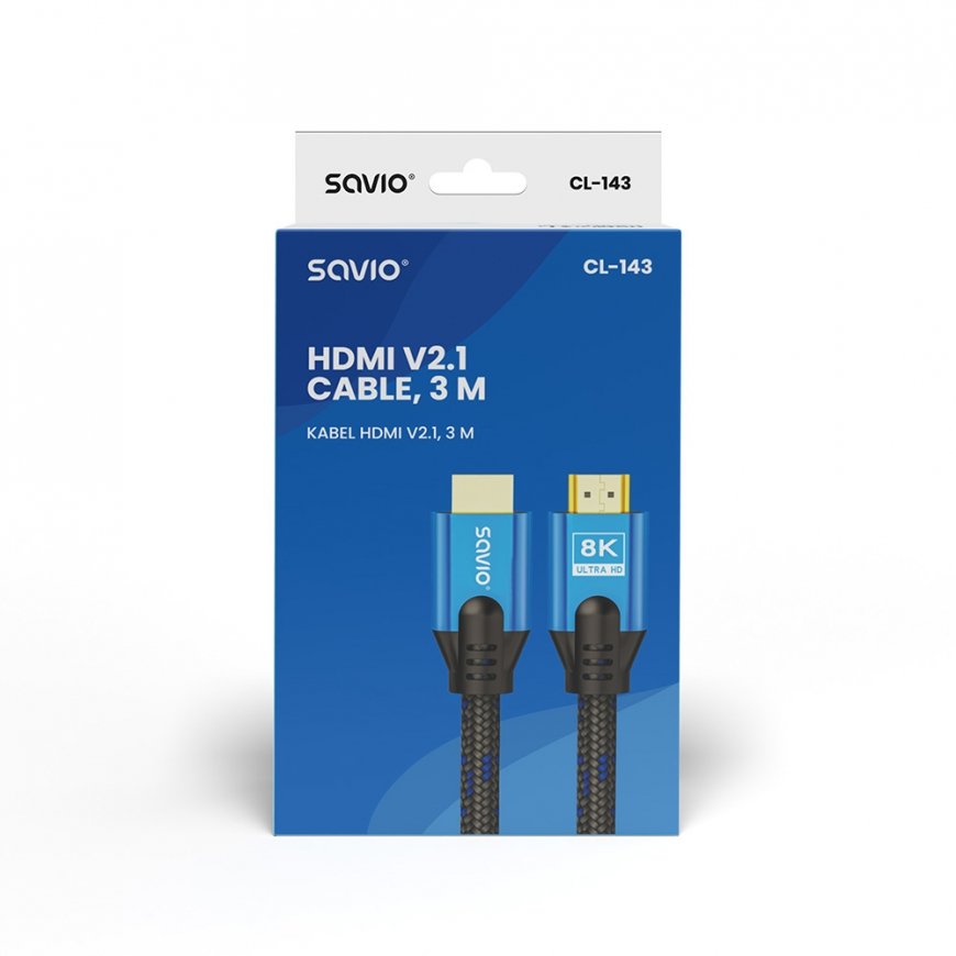 Savio CL-143 HDMI kabelis 3 m HDMI Type A (Standard) Melns, Zils – 3
