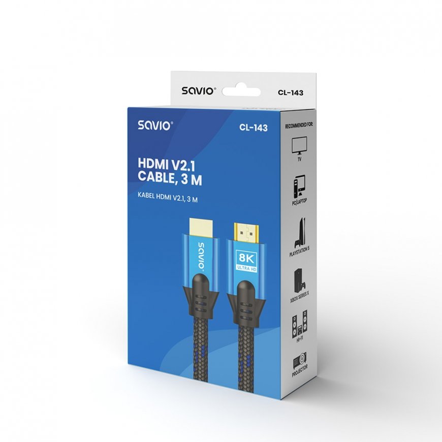 Savio CL-143 HDMI cable 3 m HDMI Type A (Standard) Black, Blue – 4