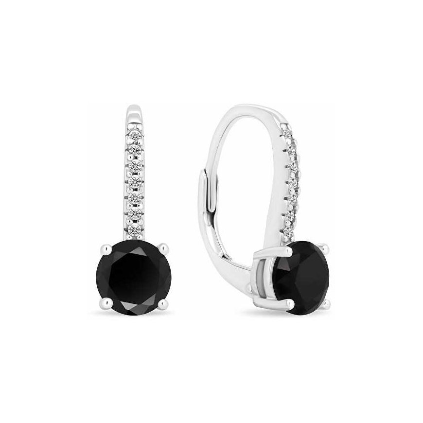 Brilio Silver Sparkling silver earrings with black zirconia EA415WBC