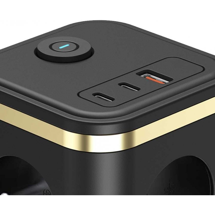 Viking power adapter YC33, 3x 230 V, 1x USB-A, 2x USB-C, ON/OFF switch, length 1.4 m, black – 2