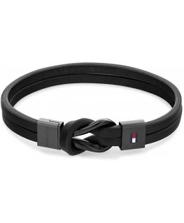 Tommy Hilfiger Šiuolaikinė apyrankė su juoda oda Braided Knot 2790442