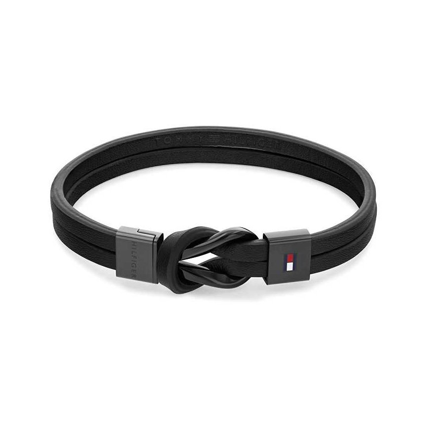 Tommy Hilfiger Kaasaegne käevõru mustast nahast Braided Knot 2790442