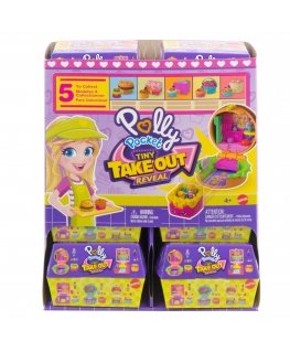 Polly Pocket Tiny Take Out Reveal Assortment, Micro Dolls & Compacts with Toy Cars, Food Theme Vehicle Collection