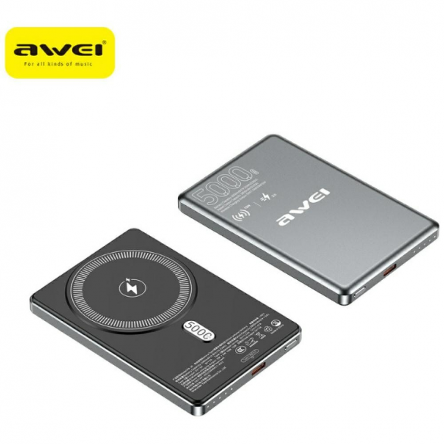 Indukcinis powerbank Awei PA-30 5000mAh MagSafe pilkas – 2
