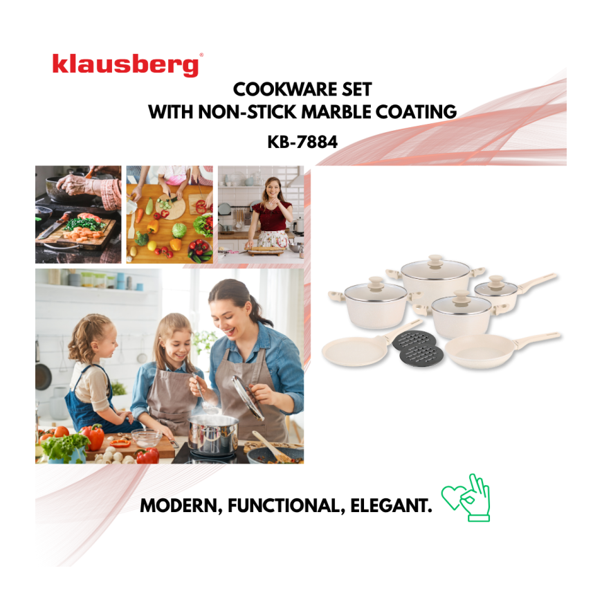 Klausberg 12-os osade potikomplekt marmorkattega, kreemjas värv, KB-7884 – 2