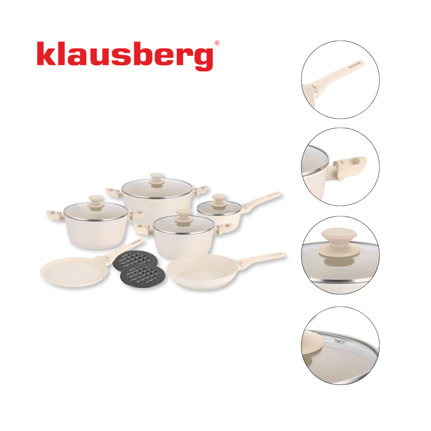 Klausberg 12-os osade potikomplekt marmorkattega, kreemjas värv, KB-7884 – 4