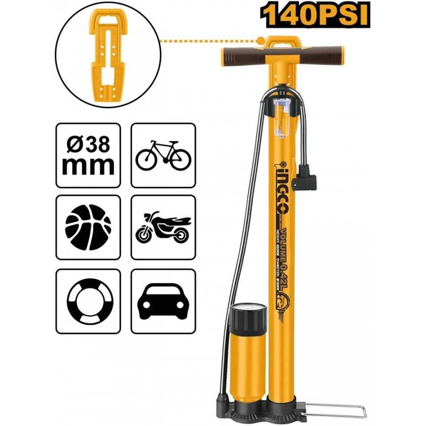 Ingco MPP3811 Dviračio pompa su slėgio matuokliu 38x500mm – 2
