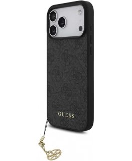 Guess 4G Charm case designed for Apple iPhone 17 Pro Max in tone-on-tone gray color