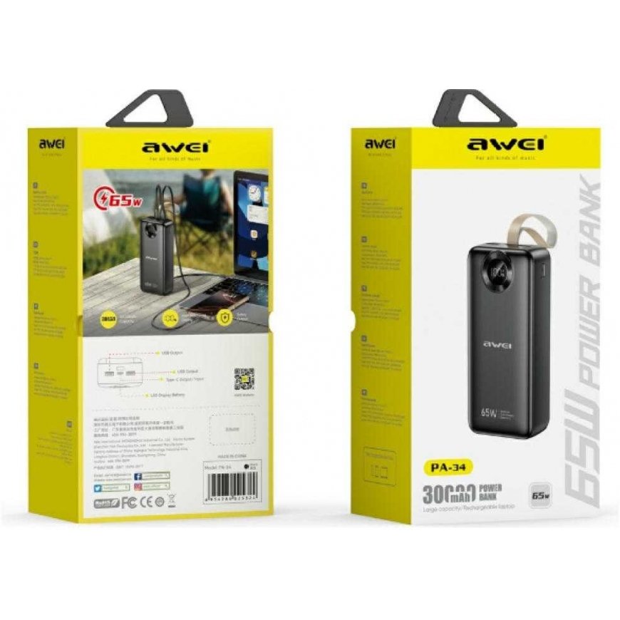 Powerbank Awei PA-34 30000mAh 65W Fast charging black – 2