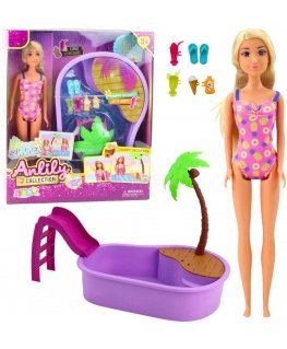 Lean Toys Anlily Doll Set On The Beach Pool Palm Tree Accessories 8 pcs.