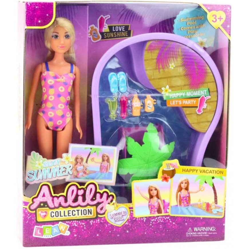 Lean Toys Anlily Doll Set On The Beach Pool Palm Tree Accessories 8 pcs. – 4