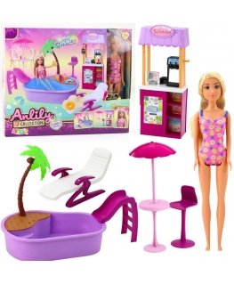 Набор кукол Anlily от Lean Toys на пляже с бассейном, пальмой, стойкой с напитками и аксессуарами
