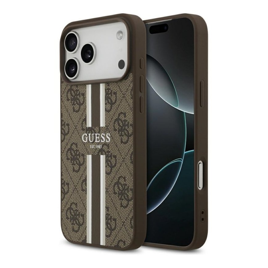 Dėklas Case Guess 4G Spausdintos Juostelės MagSafe iPhone 17 Pro Max ruda