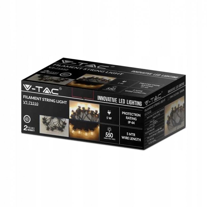 V-tac 10x0.4W bulb string lights, 3000K, 5m – 2