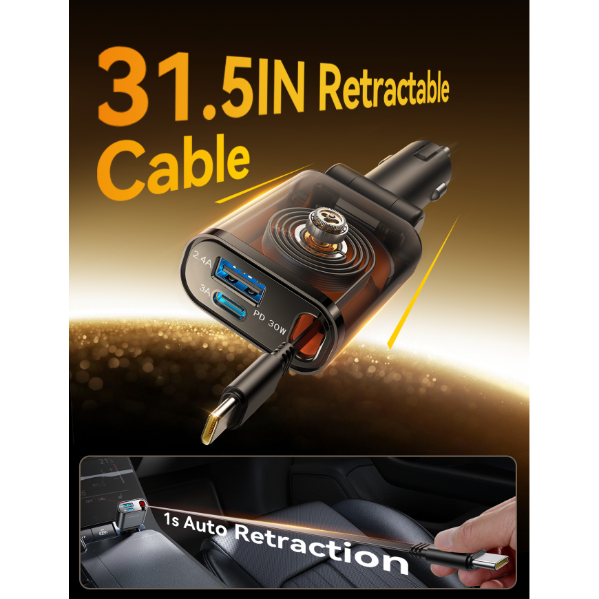 Joyroom JR-CCL07 3-in-1 Car Charger with Built-in Retractable Cable - Dark Gray – 2