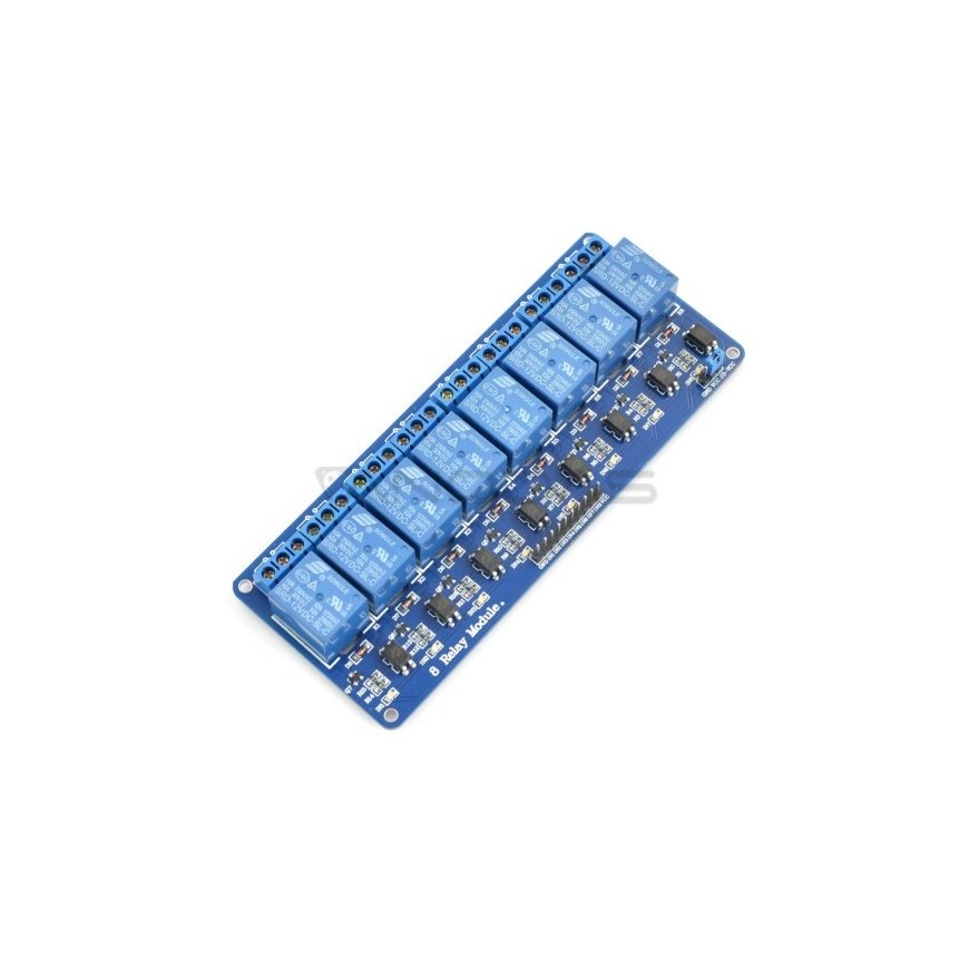 OEM Opto-isolation relay module, 8 channels - 10A/250VAC contacts - 12V coil - blue