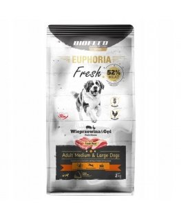 BIOFEED Euphoria Fresh Täiskasvanud Keskmise ja Suure Koera Toit Sealiha ja Hane - kuiv koeratoit - 2kg